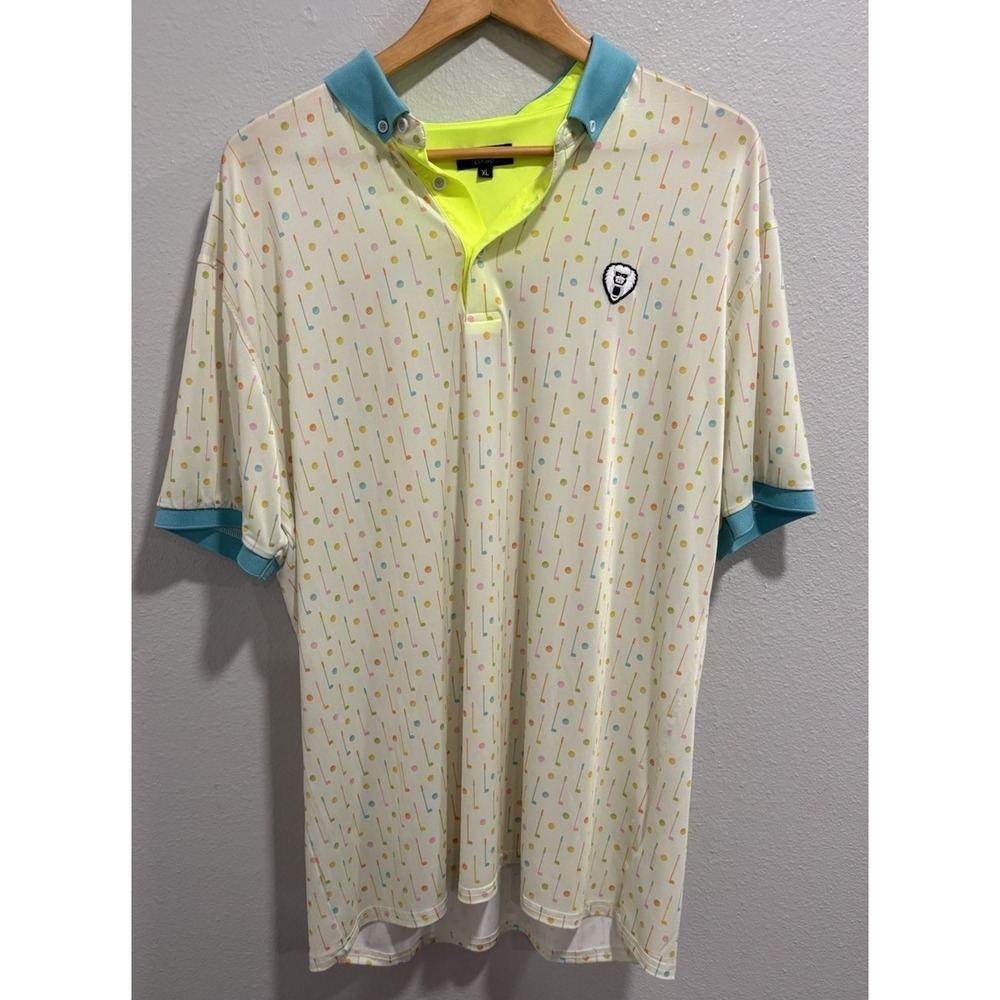 Mad Chuck Golf Polo Shirt Mens Xl  Lightweight Modal Preppy Colorful Clubs Balls